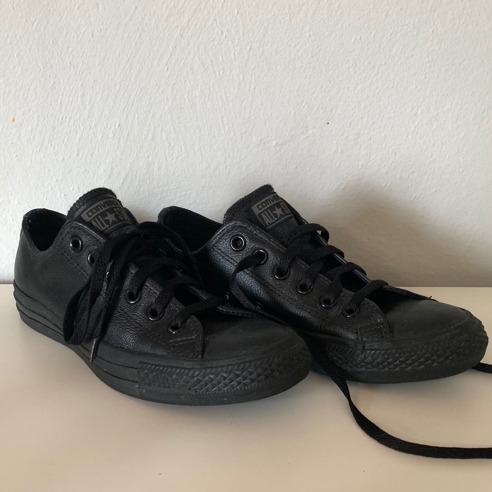 black faux leather low rise converse